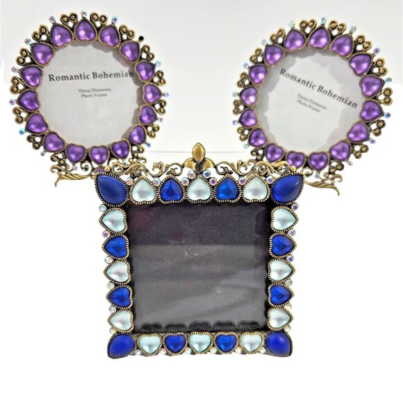 LOT 3 Two's Company Romantic Bohemian 3" Picture Frames Rhinestone Glass Decor - Picture 1 of 12
